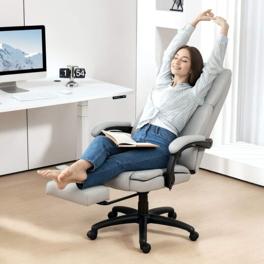 Kontorstol med massasjefunksjon ergonomisk skrivebordsstol med liggefunksjon høydejusterbar lederstol med svingfunksjon fotst