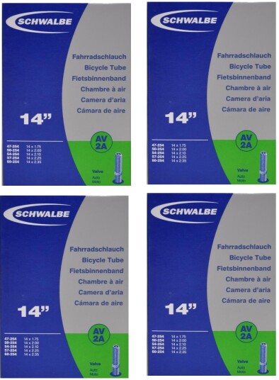 4x Schwalbe 14" Slang Til Barnevogn m/Autoventil