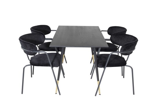 Venture Design Dipp & Arrow spisegruppe Svart/svart 4 st stoler & bord 120 x 85 cm