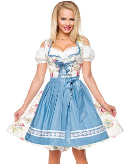 Hvit Luksus Oktoberfestkjole med Blomstermotiv Strl L Hvit Luksus Oktoberfestkjole med Blomstermotiv Strl L