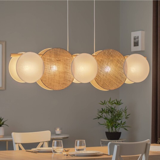 TK Lighting Pulse hengelampe juteskjermer naturbrun/hvit 5 lamper