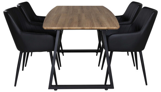 Venture Design Inca & Comfort spisegruppe Natur/svart 4 st stoler & bord 160 x 85 cm