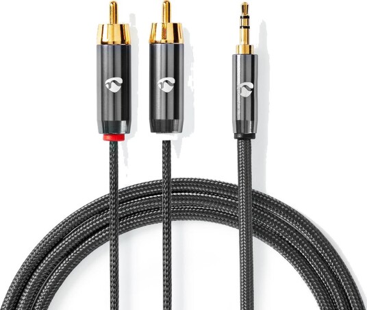 Nedis Stereo lydkabel | 3.5 mm Han | 2x RCA Han | Gull belagt | 2.00 m | Rund | Grå / Gun Metal Grå | Deksel Vindusboks