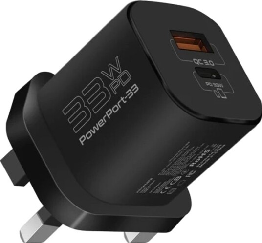 Promate Powerport-33 Ganfast Strømadapter 33W / Usb-C Pd / Usb-A Promate Powerport-33 Ganfast Strømadapter 33W / Usb-C Pd / Usb-A