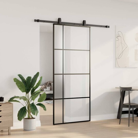vidaXL Skyvedør med monteringssett svart 90x205 cm ESG-glass vidaXL Skyvedør med monteringssett svart 90x205 cm ESG-glass