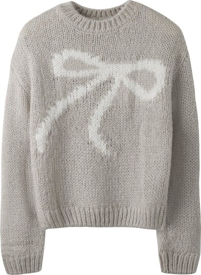 LMTD Genser Strikk NlfBowsta Light Grey Melange/White Bow LMTD 13 14 år (158 164) Genser Grå Hvit