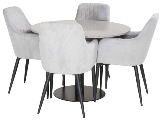 Venture Design Razzia & Comfort spisegruppe Grå/grå 4 st stoler & bord 106 cm