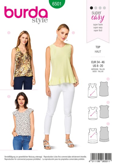 Burda 6501 - Topp EUR: 34-46, US: 8-20