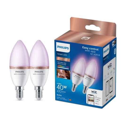 PHILIPS RGB SMARTPÆRE E14 C37 4,9W 2STK PHILIPS RGB SMARTPÆRE E14 C37 4,9W 2STK