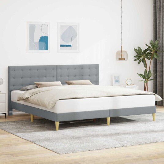 Sengestamme med hodegjerde Lysegrå 200 x 200 cm Stoff