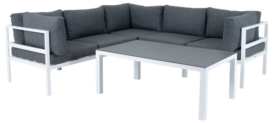 Venture Design Copacabana sofagruppe Hvit med grå pute 3 hjørne, 2 midtdel & bord 120 x 70 cm