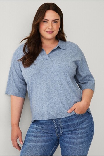 Zizzi - Pologenser mElla S/S Polo Shirt - Blå