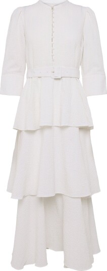 by Ti Mo Seersucker Flounce Dress White XL