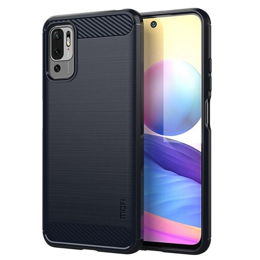 Mofi Xiaomi Redmi Note 10 5G Mofi Brushed Carbon Fiber Fleksibelt Plast Deksel - Blå