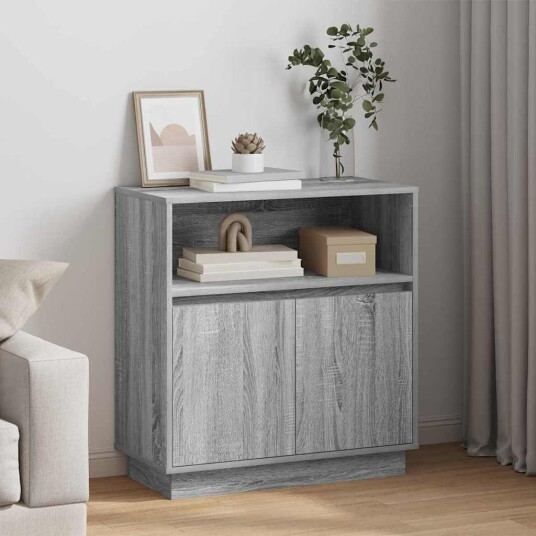  Serviesskap med LED Grå sonoma 71 x 34,5 x 75 cm Konstruert tre
