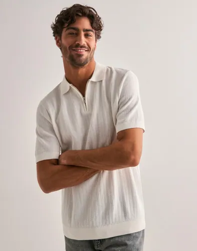 Selected Men Slhcran Ss Knit Structure Half Zip Half zip Hvit
