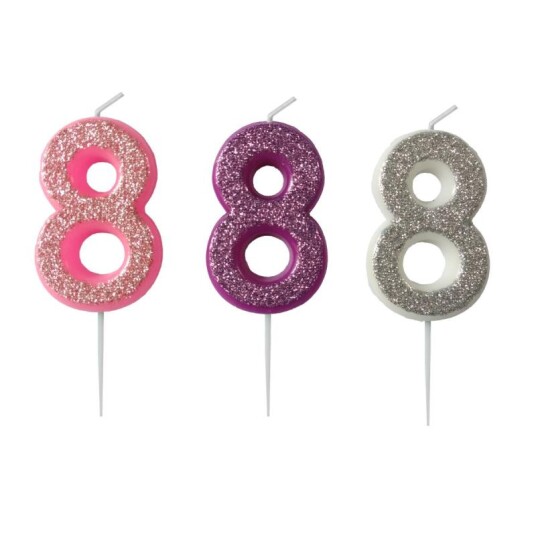 Kakelys 8 m/glitter rosa/lilla/sølv Kakelys 8 m/glitter rosa/lilla/sølv