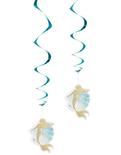 2 stk Hengende Dekorasjoner med Holografisk Gullmotiv Mermaids