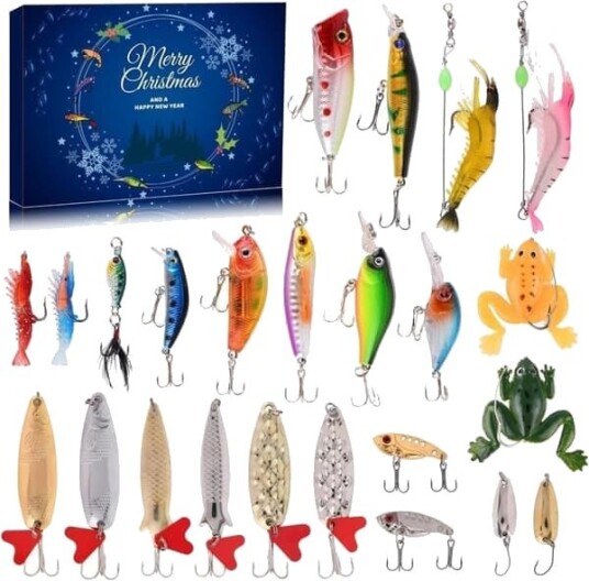 Fiskekalender / Julekalender 2025 – 24 dagers julekalender med fisketilbehør perfekt julegave til fiskeentusiaster