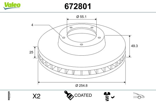 VALEO 672801 Bremseskive