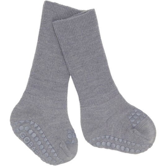 Gobabygo Grey Melange Non Slip Strømper I Merino Ull 20 22