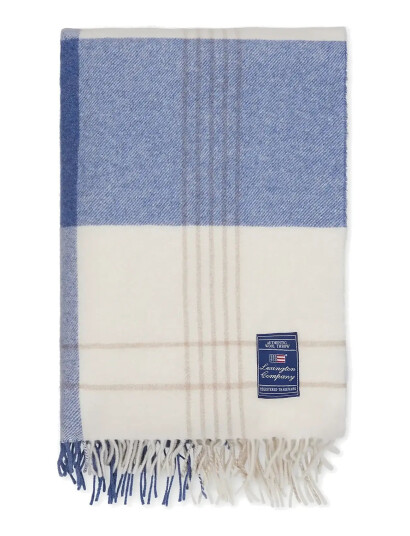 Lexington Home Blue/Beige Checked Recycled Wool Throw - Blue - 130X170