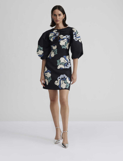 Malina Primrose Open Front Mini Dress   Black   S