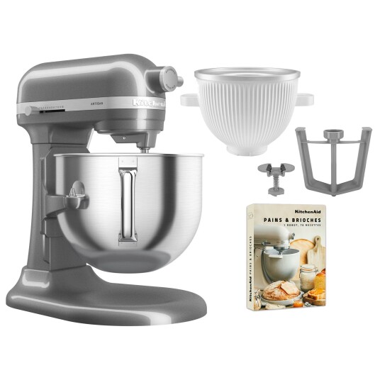 KitchenAid Artisan 5KSM70SHXE kjøkkenmaskin 6,6 liter + 5KSMICM Ice Cream Maker, medallion silver KitchenAid Artisan 5KSM70SHXE kjøkkenmaskin 6,6 liter + 5KSMICM Ice Cream Maker, medallion silver
