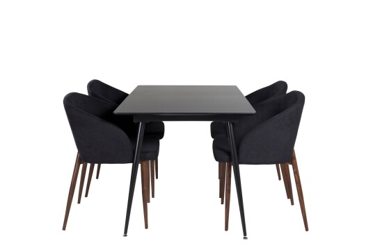 SilarBLExt spisegruppe spisebord uttrekksbord lengde cm 120 / 160 svart og 4 Arch spisestuestoler svart.