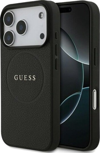 GUESS Grained Gold Ring MagSafe Case for iPhone 18 Pro / 17 Pro - Black