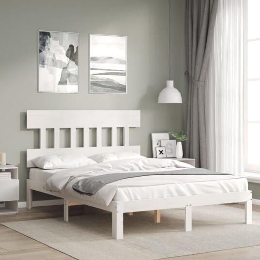 vidaXL Sengeramme med hodegavl hvit 4FT6 double heltre 8720845987428