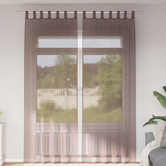 Voile gardiner med stanglommer 2 stk brun 8721158551917