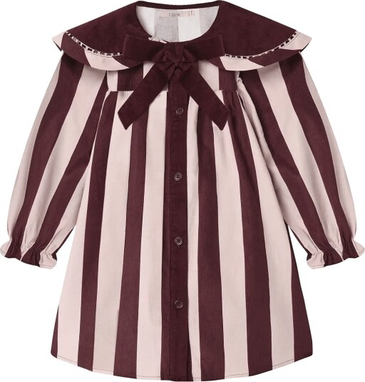 Fliink Dolly Stripe Collar Dress   SMOKE ROSE/BURGUNDY STRIPE   116