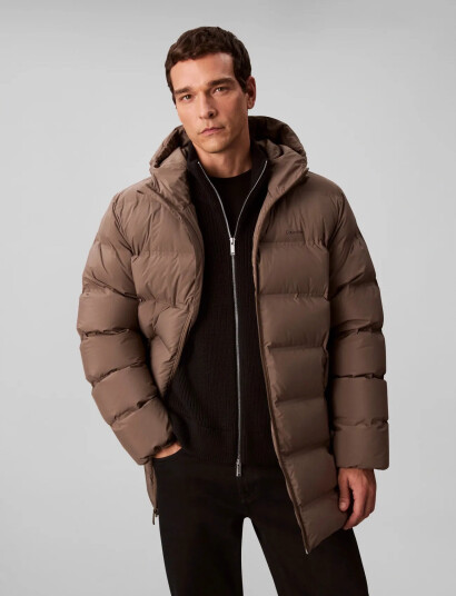 Calvin Klein Ls Bonded Chnnld Long Hooded Puf - Brown - L