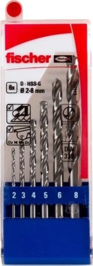 Fischer 536602, Drill, 8 Mm, Aluminium, Messing, Bronse, Støpejern, Hard Plastik, Ulegert Stål, Stål, Ground High-Speed Steel (Hss-G), 1 Stykker, 2, 3, 5, 6, 7, 8