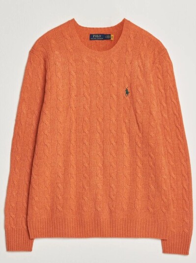 Polo Ralph Lauren Wool/Cashmere Cable Crew Neck Orange Jasper Heather
