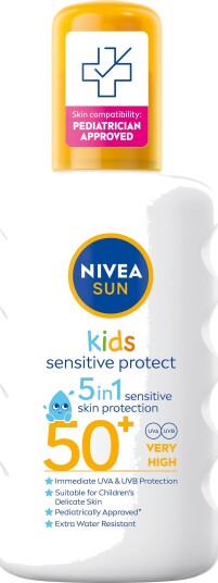NIVEA Sun Kids Sensitive Solkrem Spray SPF 50+ 200 ml - Uparfymert NIVEA Sun Kids Sensitive Solkrem Spray SPF 50+ 200 ml - Uparfymert
