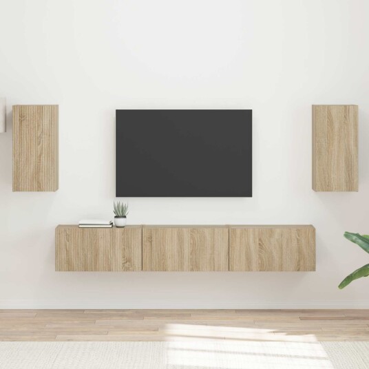 TV benksett Veggmontert 5 pcs Sonoma eik Konstruert tre