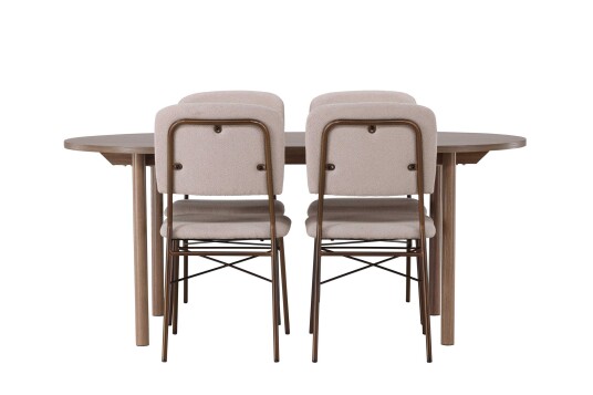 Venture Design Andy & Seda spisegruppe Beige/natur 4 stoler & bord 180 x 90 cm