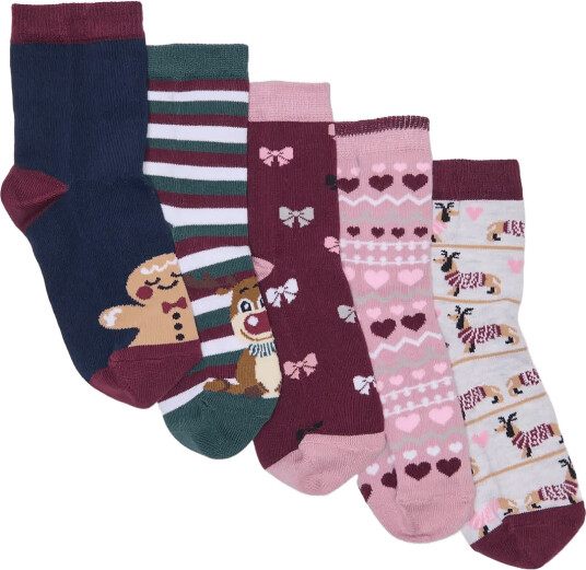 Kids Only Kogchristmas 5 Pack Socks In A Box Acc   Burgundy   34 36