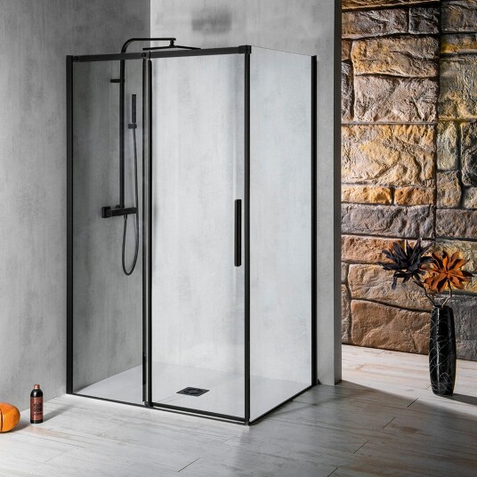 Sanipro Altis Line / Black - Skyvedør Nisje Svart Matt 110cm Klart Glass