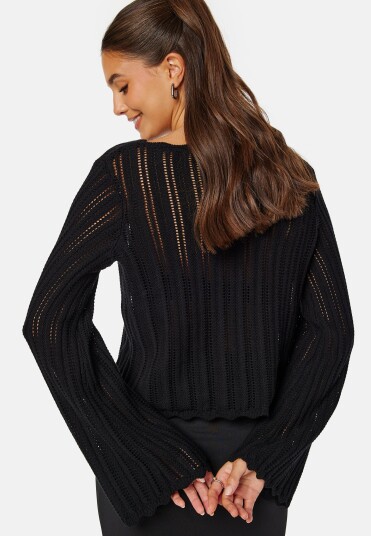 BUBBLEROOM Boat Neck Structure Knitted Sweater Black S