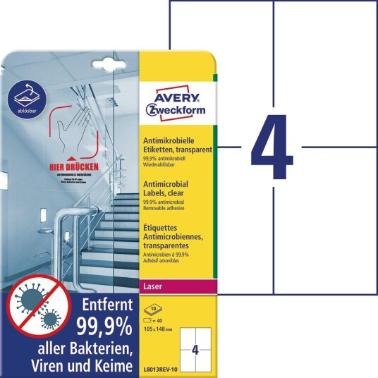 AVERY Antimikrobielle etiketter 105x148 transparent  40 