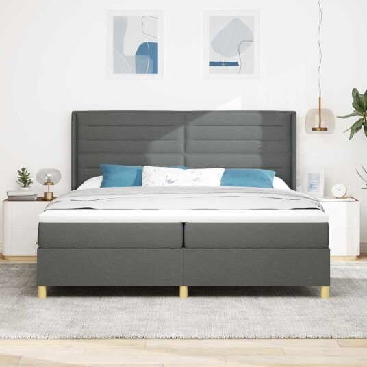 Bokfjæring Senge med Madrass Mørk Grå 200x200 cm Stoff