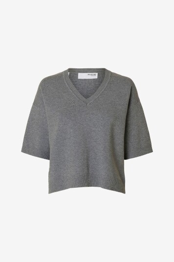 Selected Femme Genser slfKamma 2/4 Knit V neck Grå