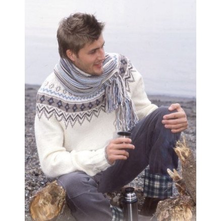 Prince of Snow by DROPS Design Genser og Skjerf Strikkeoppskrift str 12 14 år og S M XXL