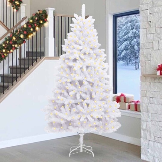 vidaXL Kunstig juletre med 300 LED Hvit 270 cm PVC og metall