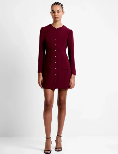 French Connection Celie Button Through Dress - Burgundy - 42