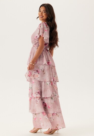 Goddiva Floral Flutter Tiered Maxi Dress Goddiva Floral Flutter Tiered Maxi Dress