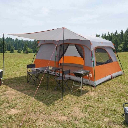 telt Familietelt 16 personers Grå og Oransje Polyester og stål telt Familietelt 16 personers Grå og Oransje Polyester og stål